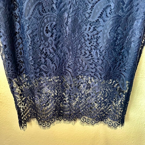 Allanwell Blue Floral Lace V Neckline Midi Bodycon XL Cocktail Dress - Picture 6 of 10